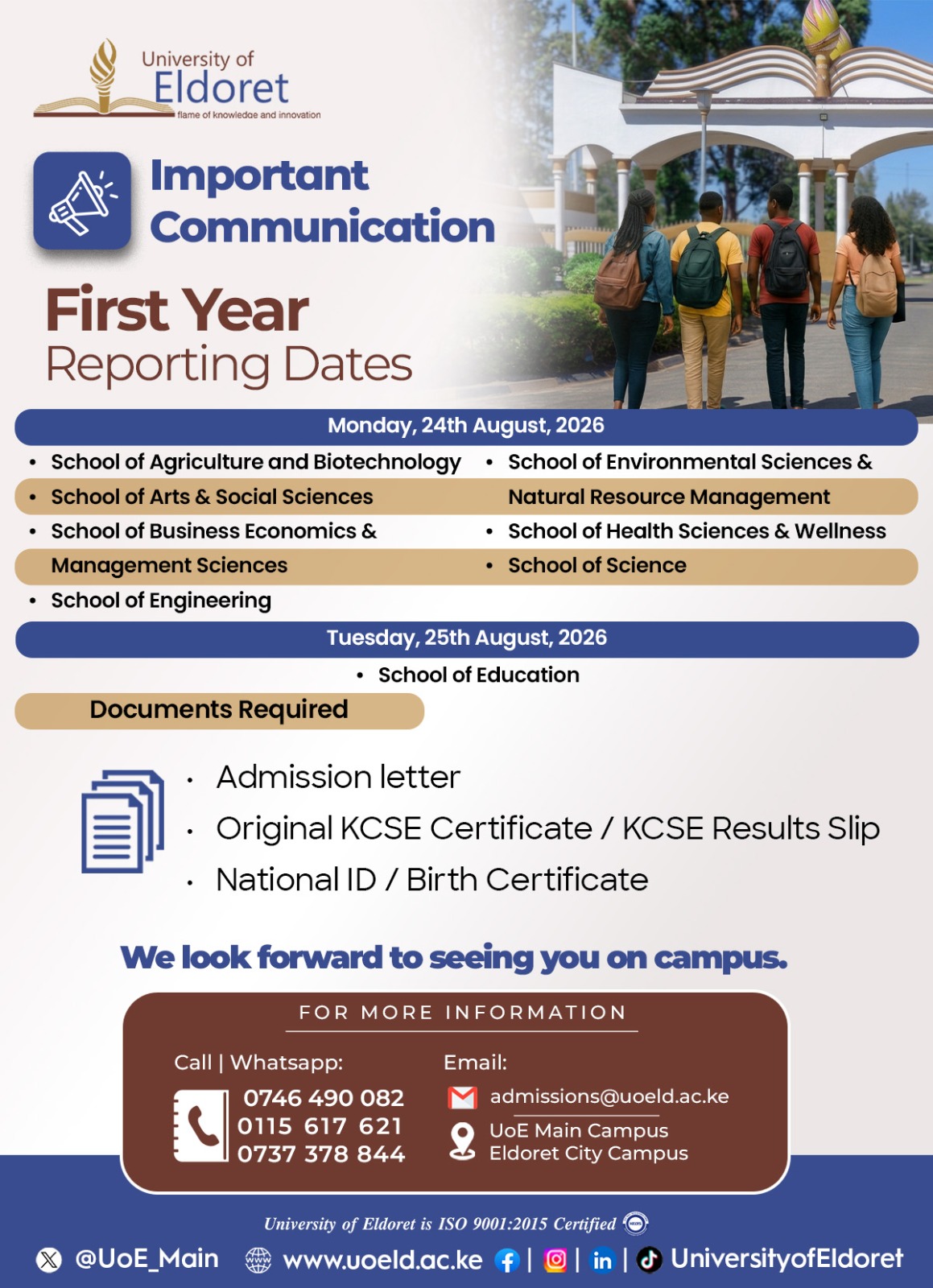 Admissions schedule