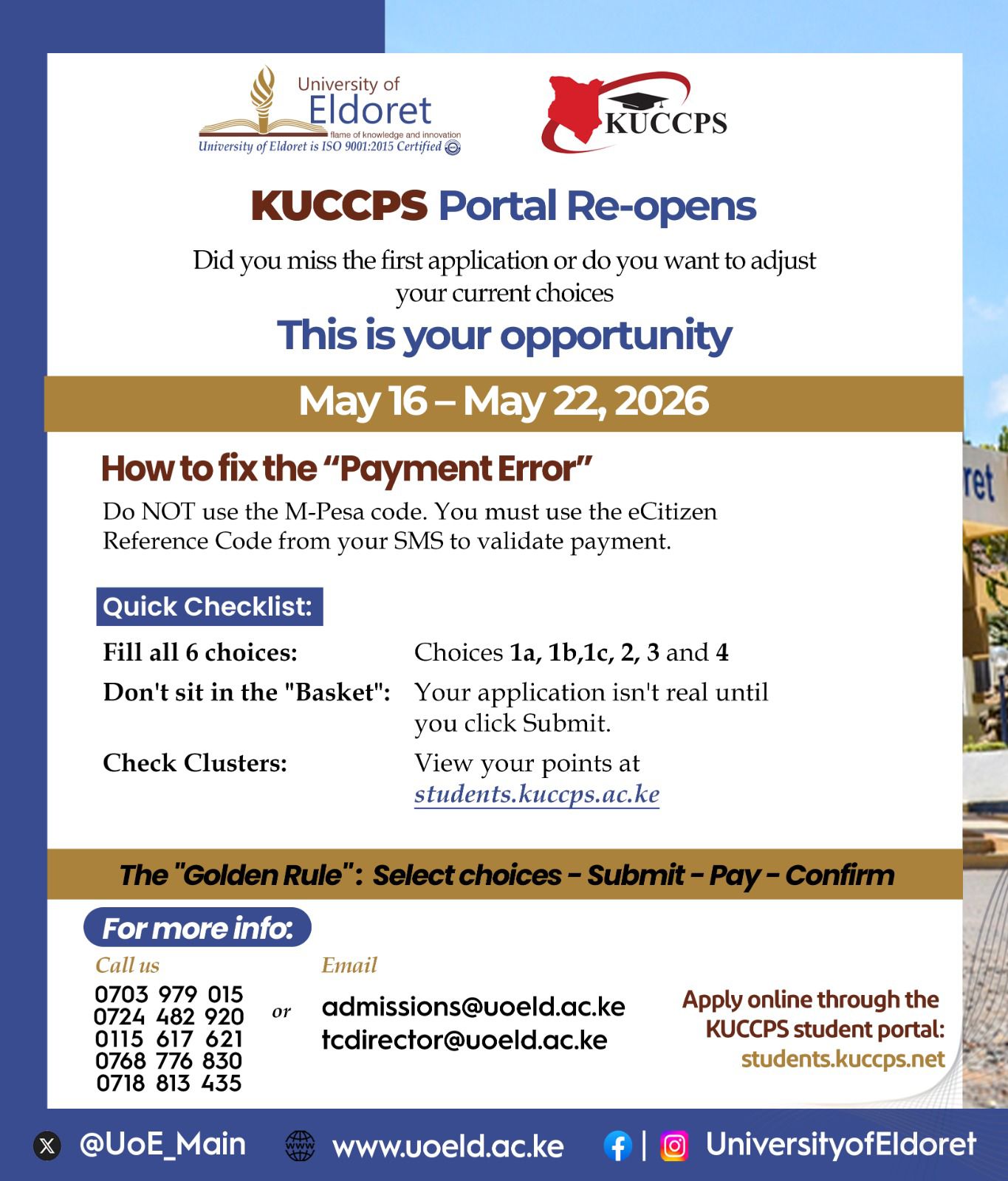 KUCCPS portal is OPEN AGAIN!